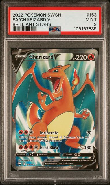 2022 POKEMON SWSH FULL ART CHARIZARD V BRILLIANT STARS PSA 9