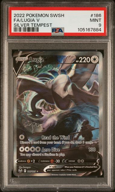 2022 POKEMON SWORD & SHIELD SILVER TEMPEST 186 FULL ART LUGIA V PSA 9