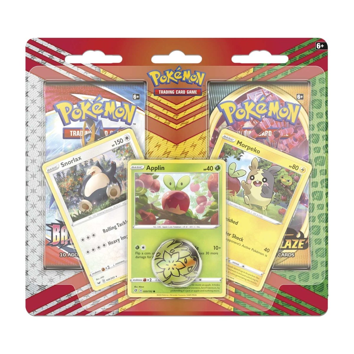 Pokémon TCG: Snorlax, Morpeko & Applin Cards with 2 Booster Packs & Coin (Chilling Reign & Fusion Strike)